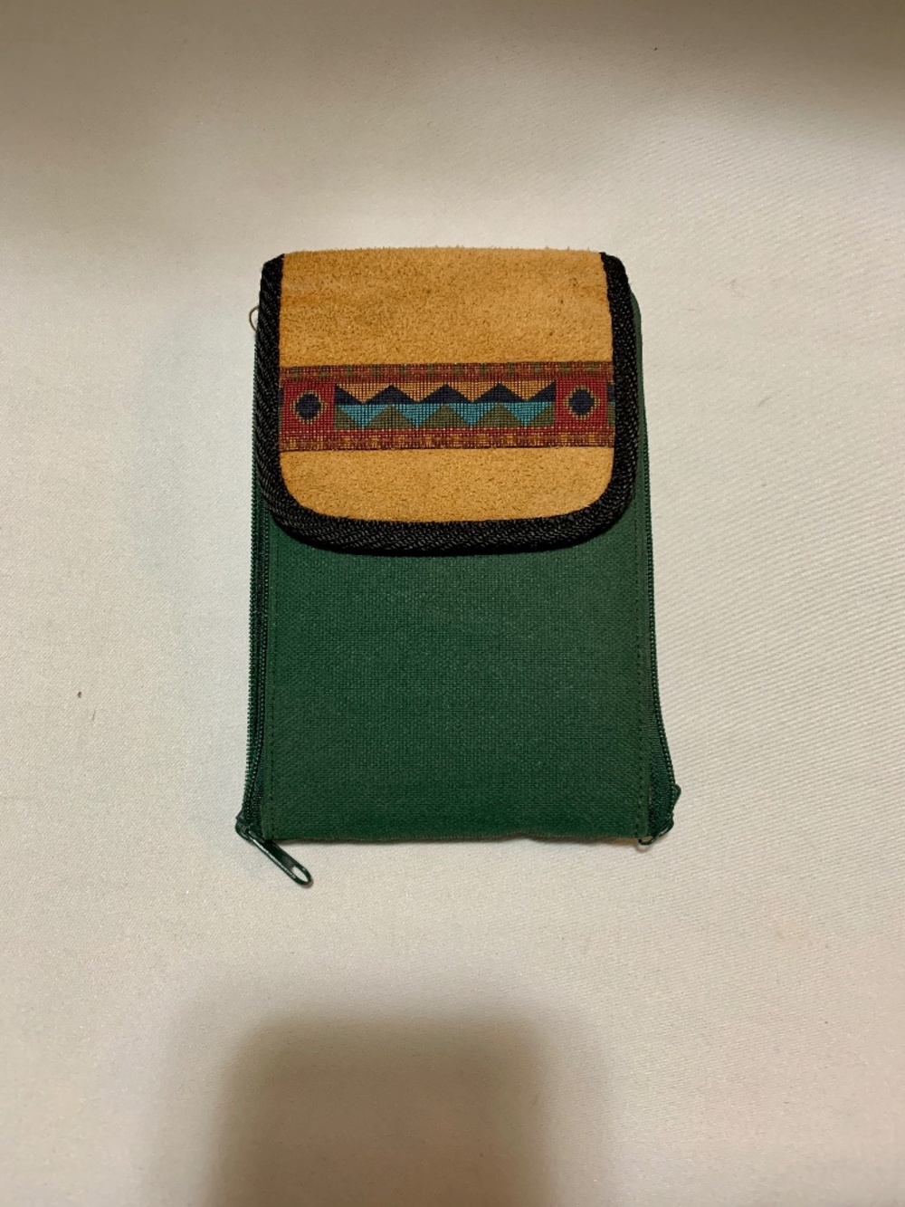 Suede Southwest Green Fabric Crossbody Purse w Check Wallet, Multiple Pockets